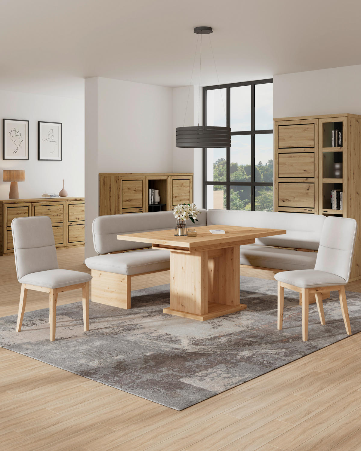 ECKBANK 192/170 cm Webstoff Weiß Eiche Sperrholz   - Eichefarben/Weiß, KONVENTIONELL, Holz/Textil (192/170cm) - Livetastic