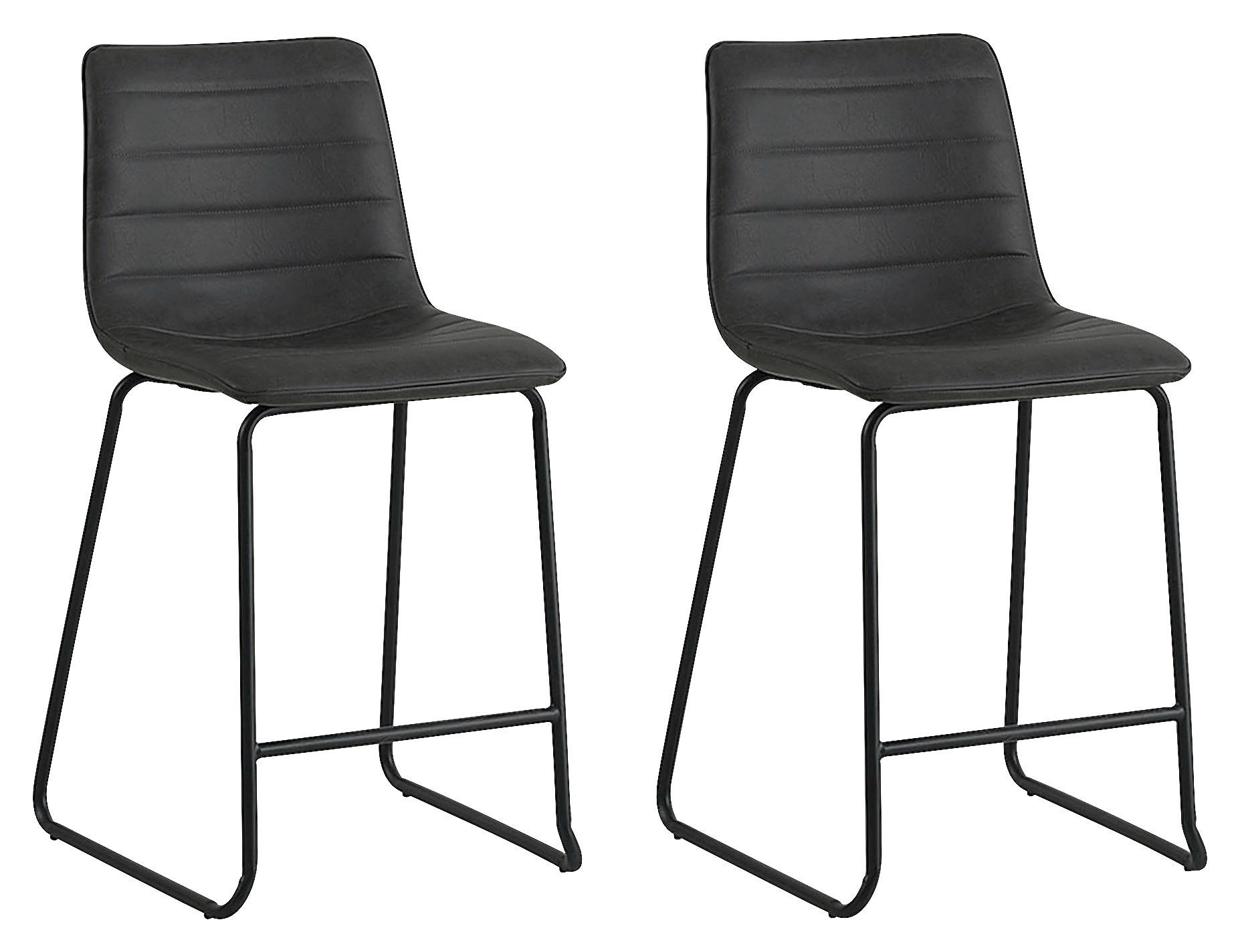 BARHOCKER-SET Lederlook Schwarz Stahl  - Schwarz, KONVENTIONELL, Kunststoff/Textil (49/98/54,5cm) - MID.YOU