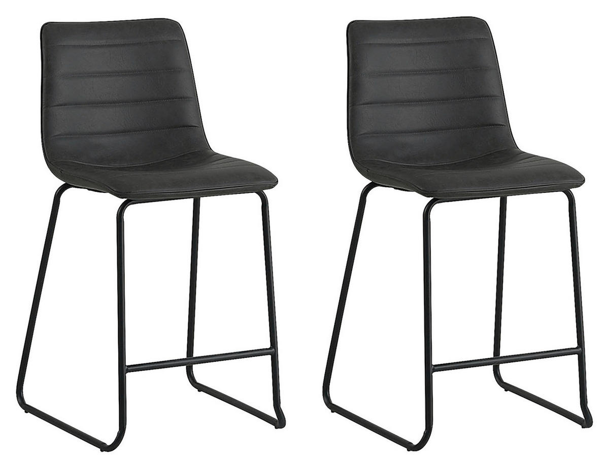 BARHOCKER-SET Lederlook Schwarz Stahl  - Schwarz, KONVENTIONELL, Kunststoff/Textil (49/98/54,5cm) - MID.YOU