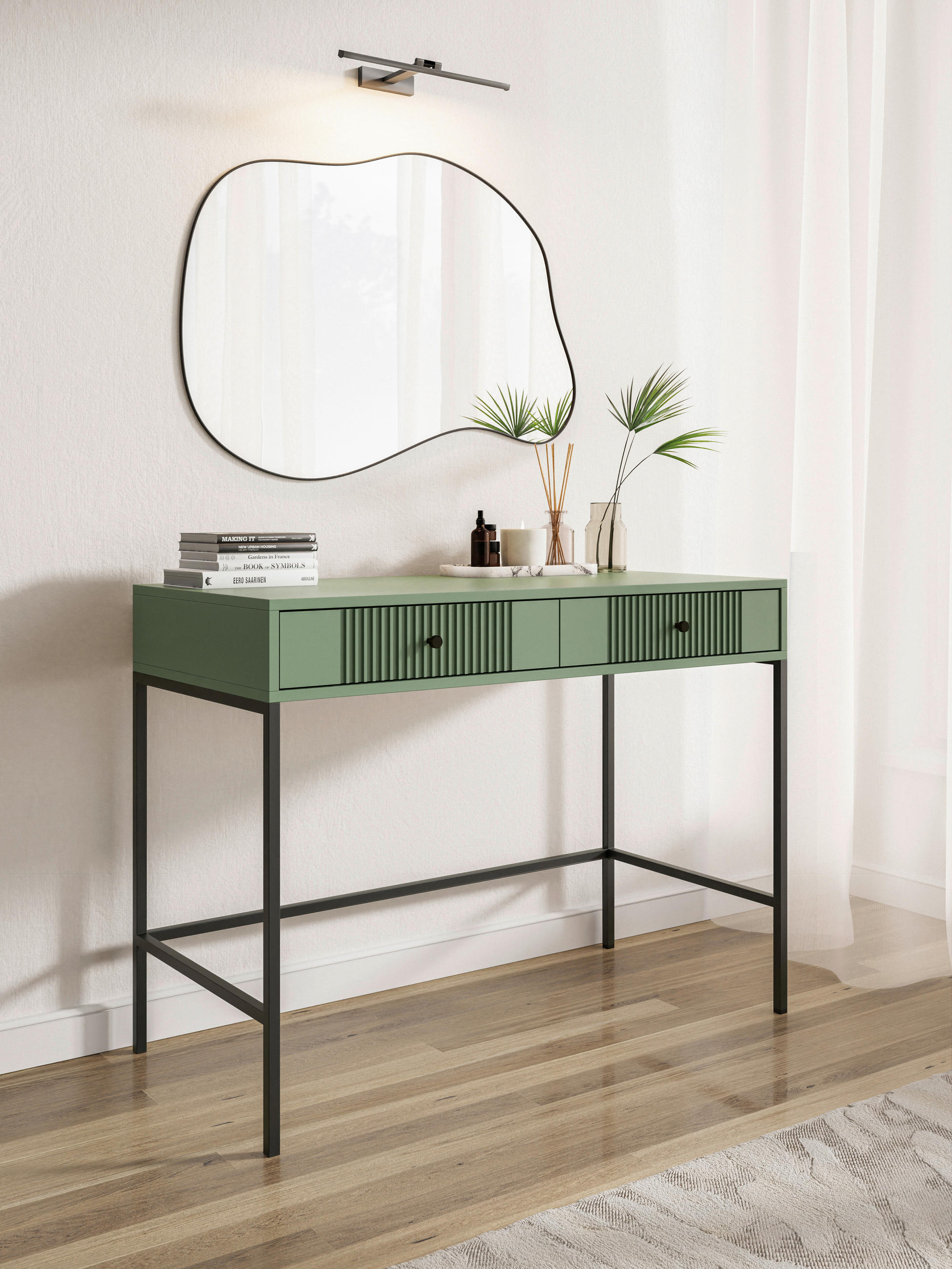 KONSOLENTISCH Dunkelgrün  - Dunkelgrün/Schwarz, Design, Holzwerkstoff/Metall (104,2/50/79cm) - Xora