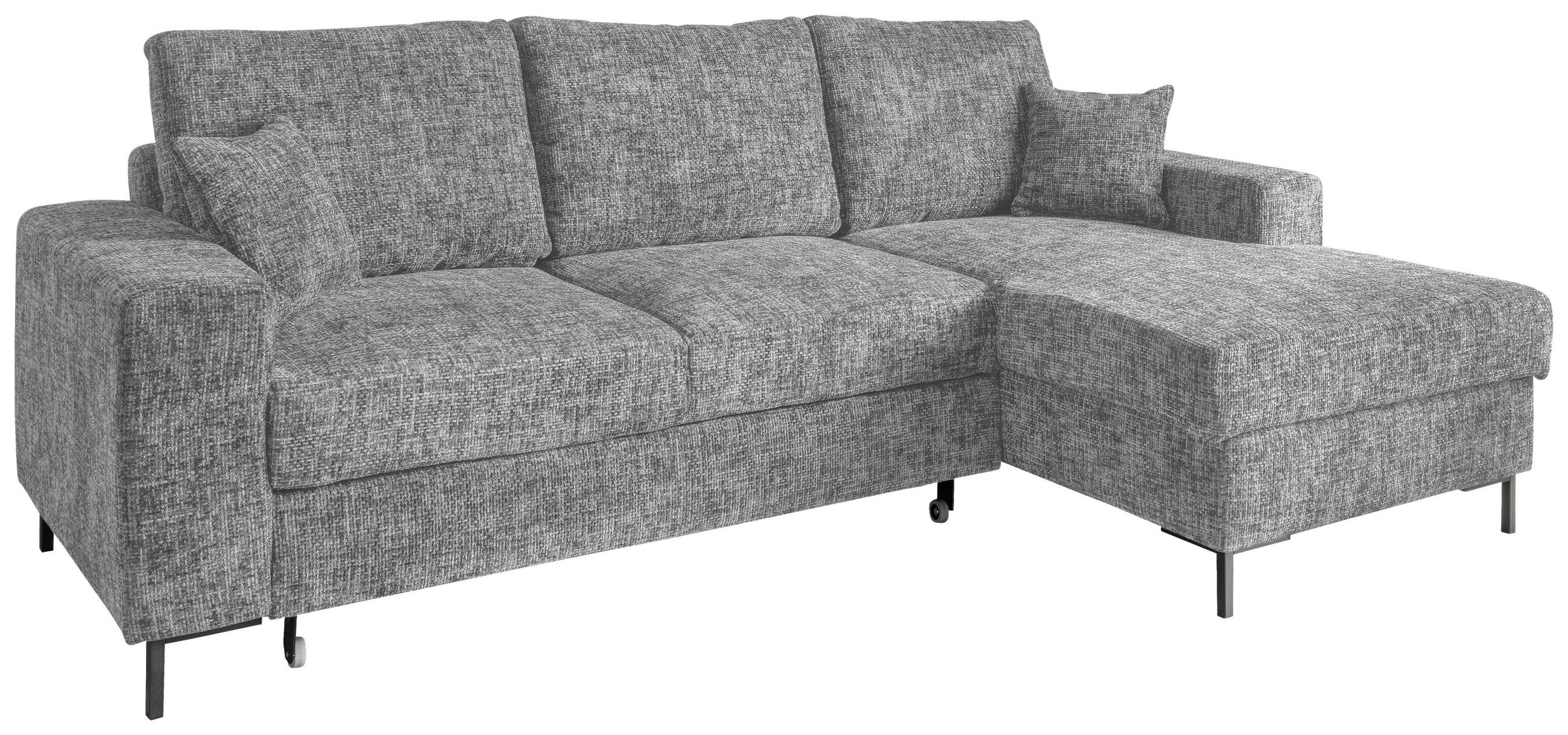 ECKSCHLAFSOFA  mit Rücken echt Struktur Silberfarben  - Silberfarben/Schwarz, KONVENTIONELL, Textil/Metall (237/143cm) - Livetastic