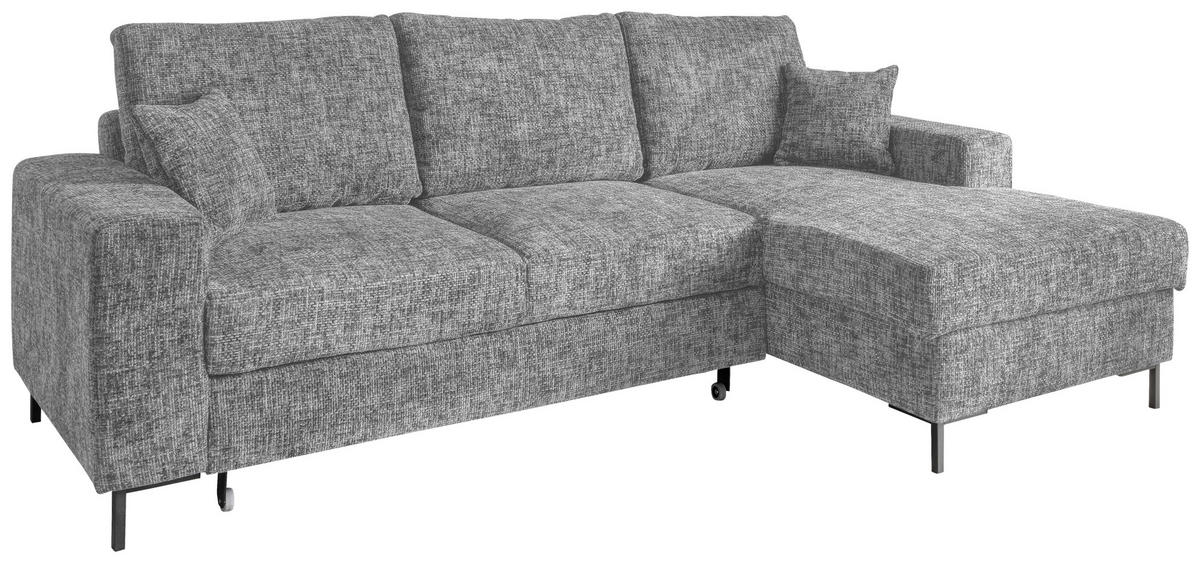 ECKSCHLAFSOFA  mit Rücken echt Struktur Silberfarben  - Silberfarben/Schwarz, KONVENTIONELL, Textil/Metall (237/143cm) - Livetastic