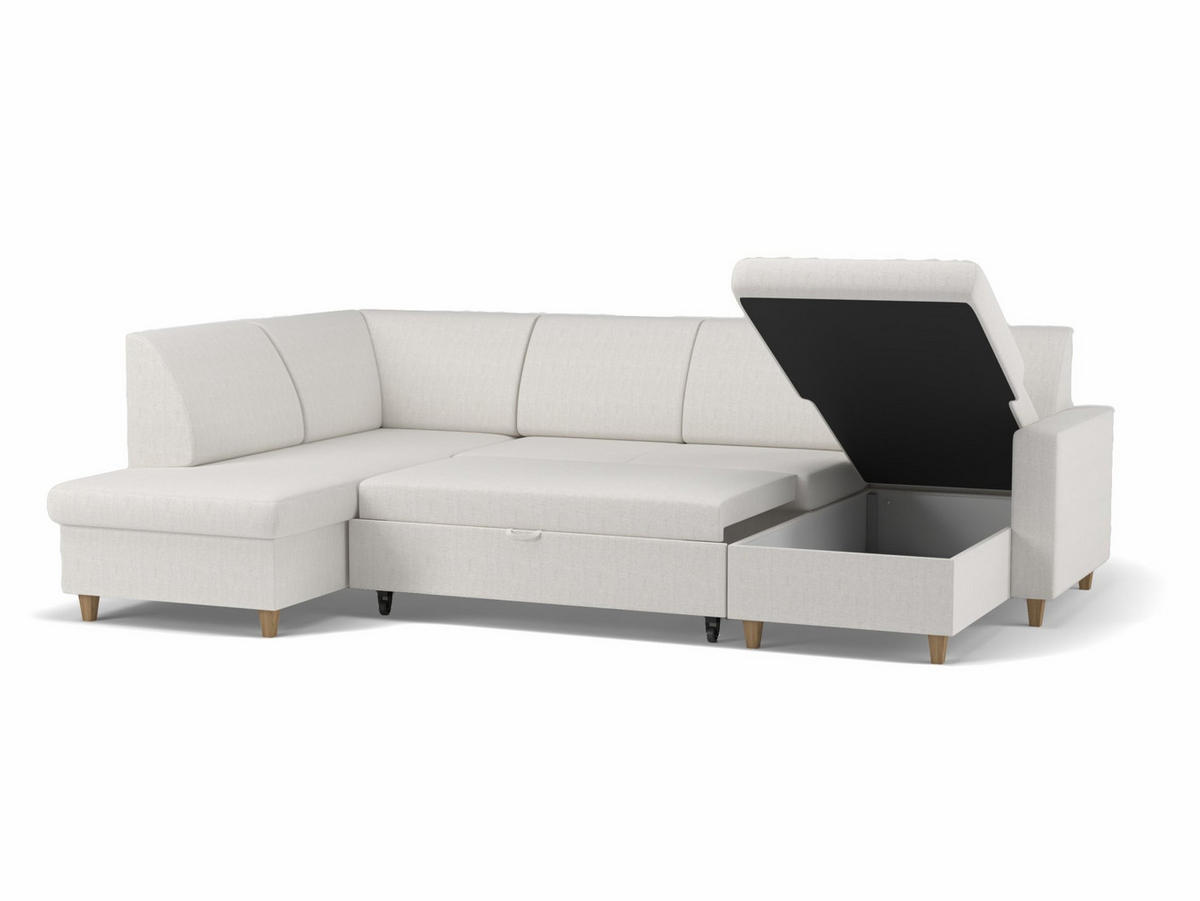 WOHNLANDSCHAFT NIKAS Creme Bouclé  - Buchefarben/Creme, Design, Holz/Textil (310/198/145cm) - MID.YOU