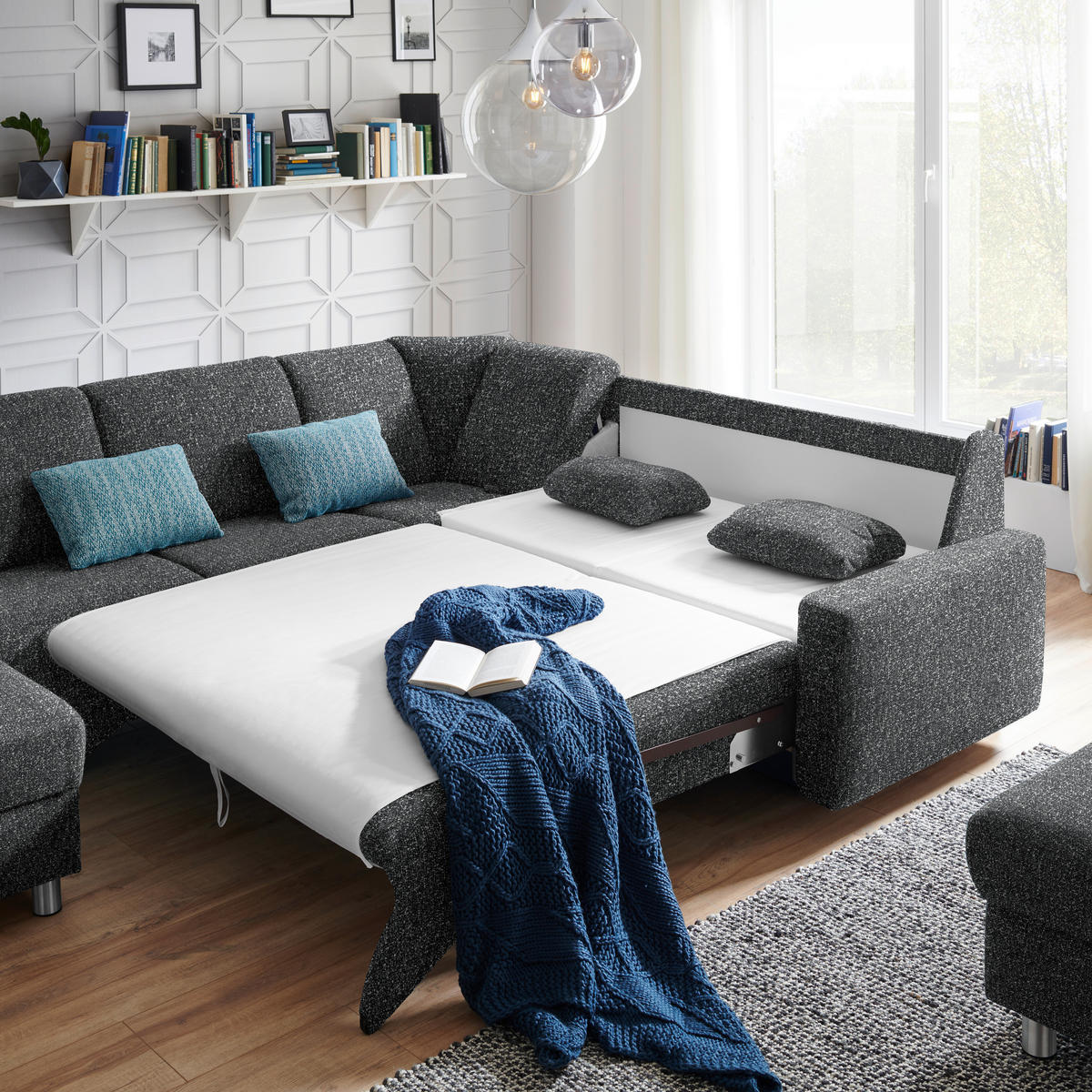 WOHNLANDSCHAFT  in Mikrovelours Anthrazit  - Anthrazit/Alufarben, KONVENTIONELL, Kunststoff/Textil (158/322/236cm) - Sedda