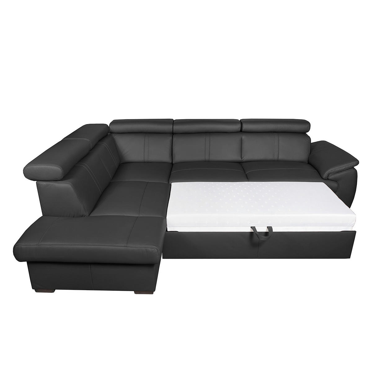 ECKSOFA Schwarz Echtleder  - Wengefarben/Schwarz, Design, Leder/Holz (211/265cm) - Livetastic