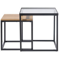 SADA KONFERENČNÍCH STOLKŮ, čiré, černá, barvy dubu, kov, sklo, kompozitní dřevo, 40/48/40/48/40/48 cm - černá/barvy dubu, Moderní, kov/kompozitní dřevo (40/48/40/48/40/48cm) - Xora