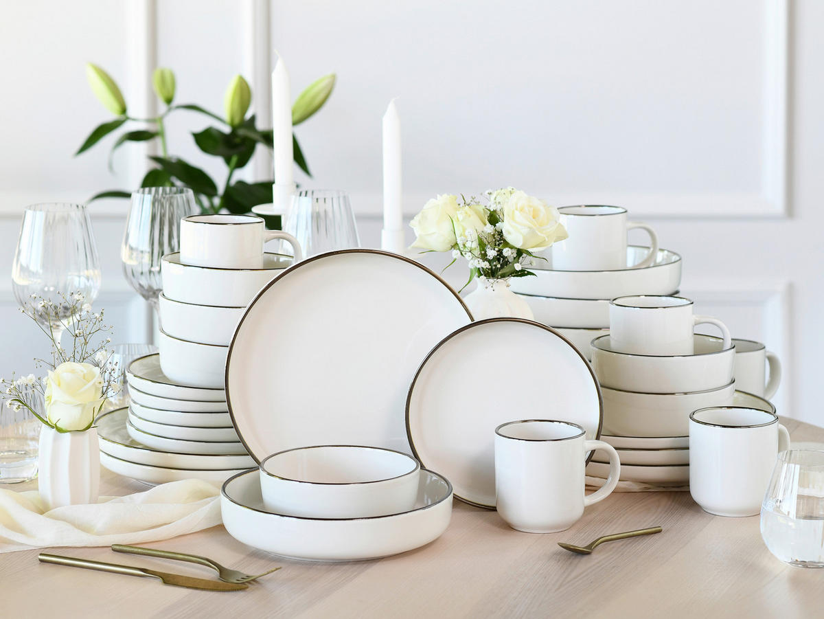 KOMPLETT SERVIS Nordic Festive Creme 30 delar  - guldfärgad/cremefärgad, Basics, keramik - Creatable