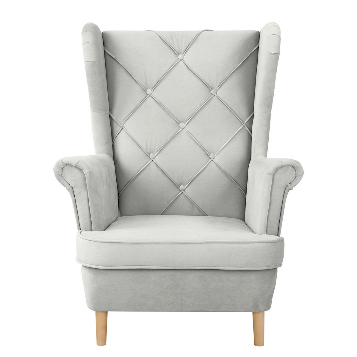 OHRENSESSEL in Samt Grau  - Naturfarben/Grau, Design, Holz/Textil (84/105/90cm) - P & B