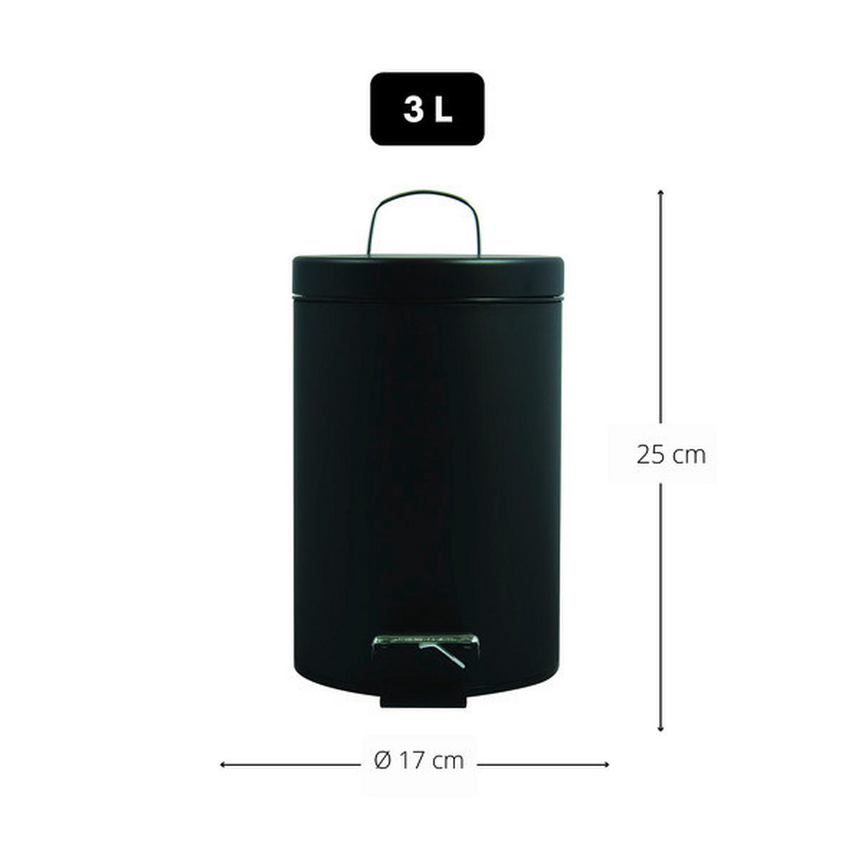 TRETEIMER 3 l  Metall  - Schwarz, Basics, Kunststoff/Metall (17/25cm) - Spirella