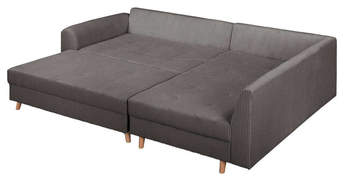ECKSOFA inkl. Hocker Ariella Dunkelgrau Cord  - Dunkelgrau/Naturfarben, Design, Holz/Textil (231/161cm) - Livetastic