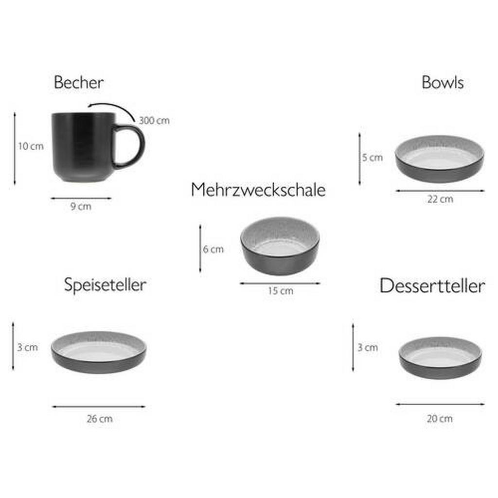 Thumbnail - Creatable Kombiservice, Hellgrau, Keramik, 10-teilig, 350 ml, lebensmittelecht, Essen & Trinken, Geschirr, Geschirr-Sets...