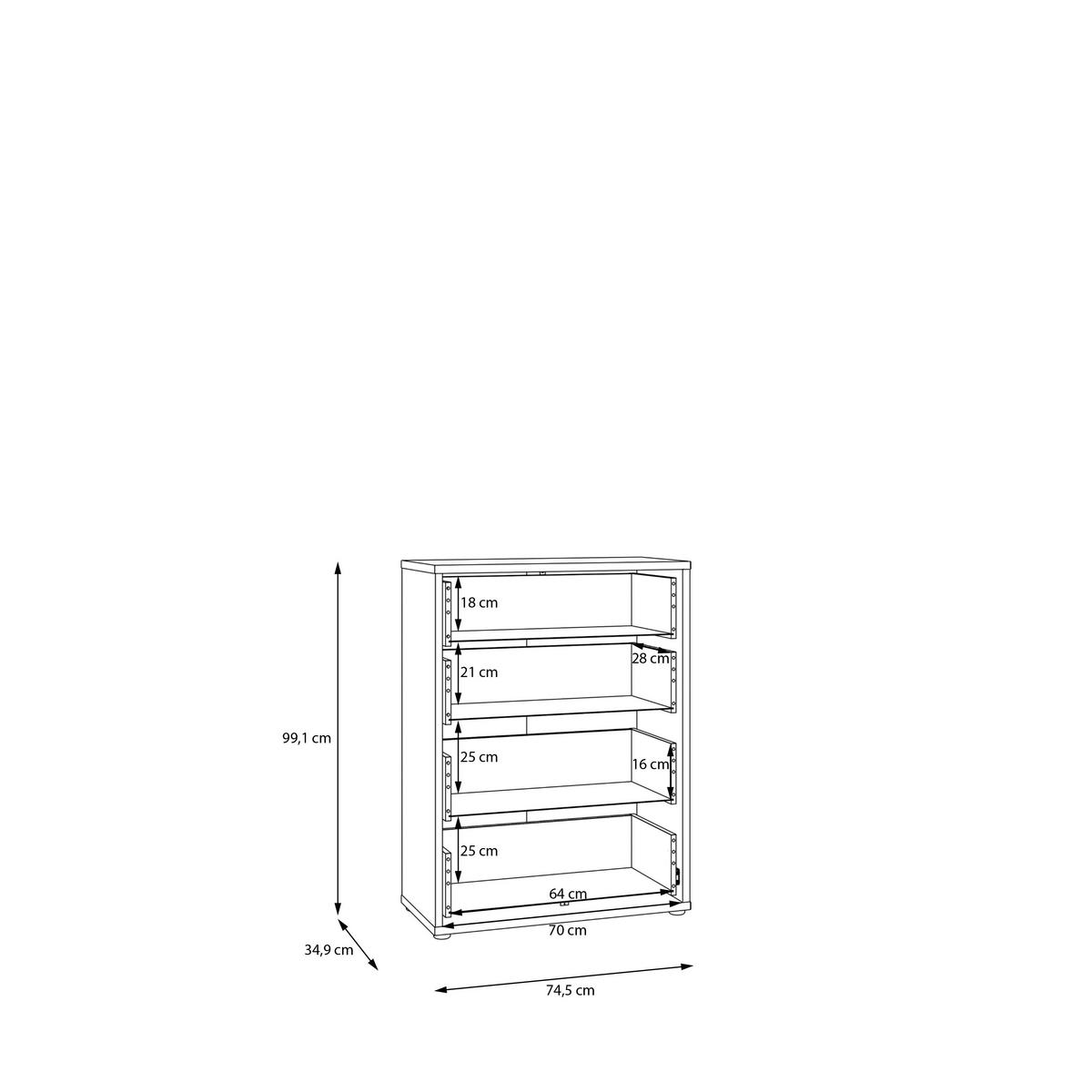 KOMMODE , 75/99/35 cm, 4 Schublade(n)  - Eichefarben/Silberfarben, Trend, Holzwerkstoff/Kunststoff (75/99/35cm) - Carryhome