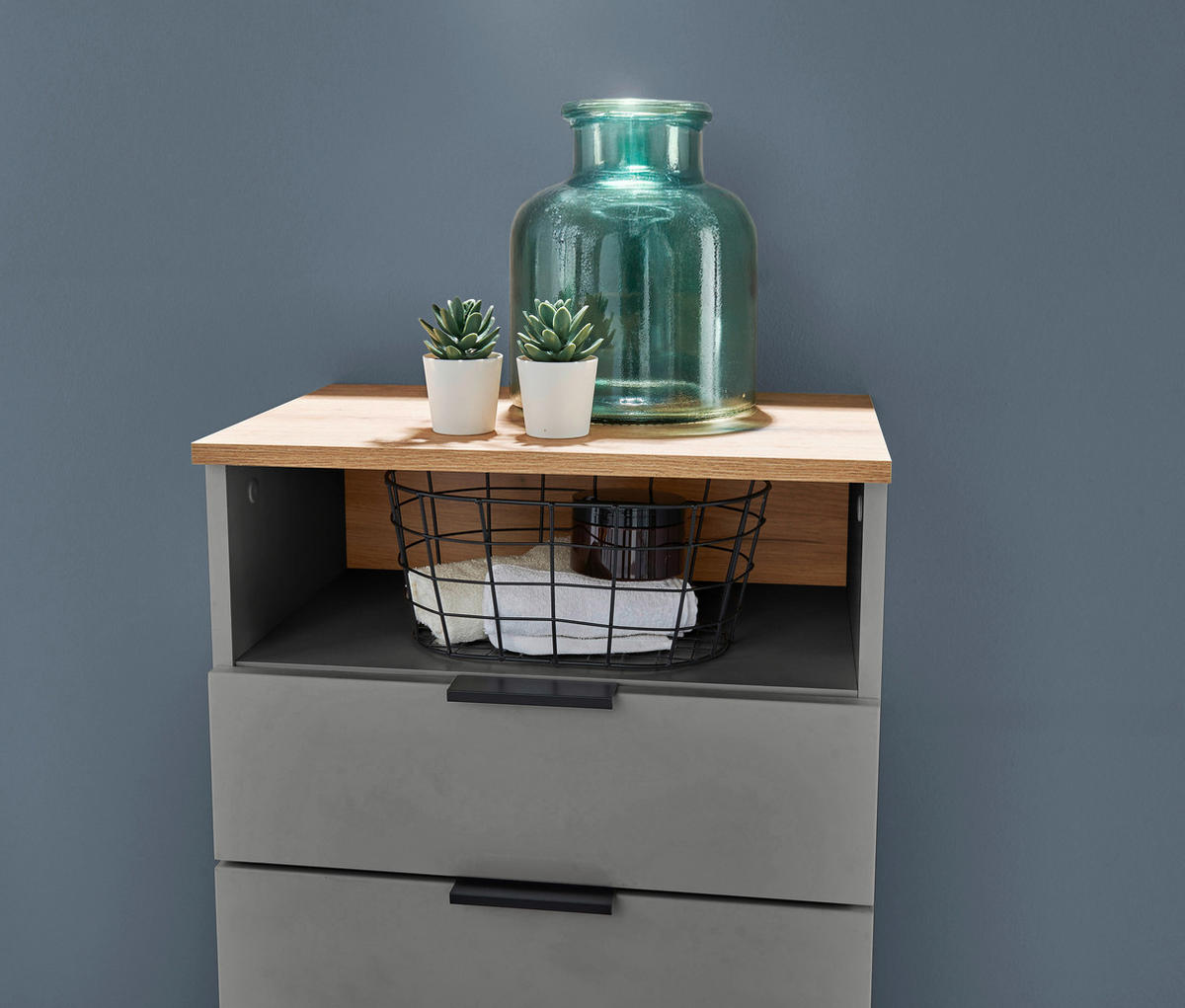 MIDISCHRANK 50/91/32 cm  - Eichefarben/Schwarz, KONVENTIONELL, Holzwerkstoff/Metall (50/91/32cm) - home24