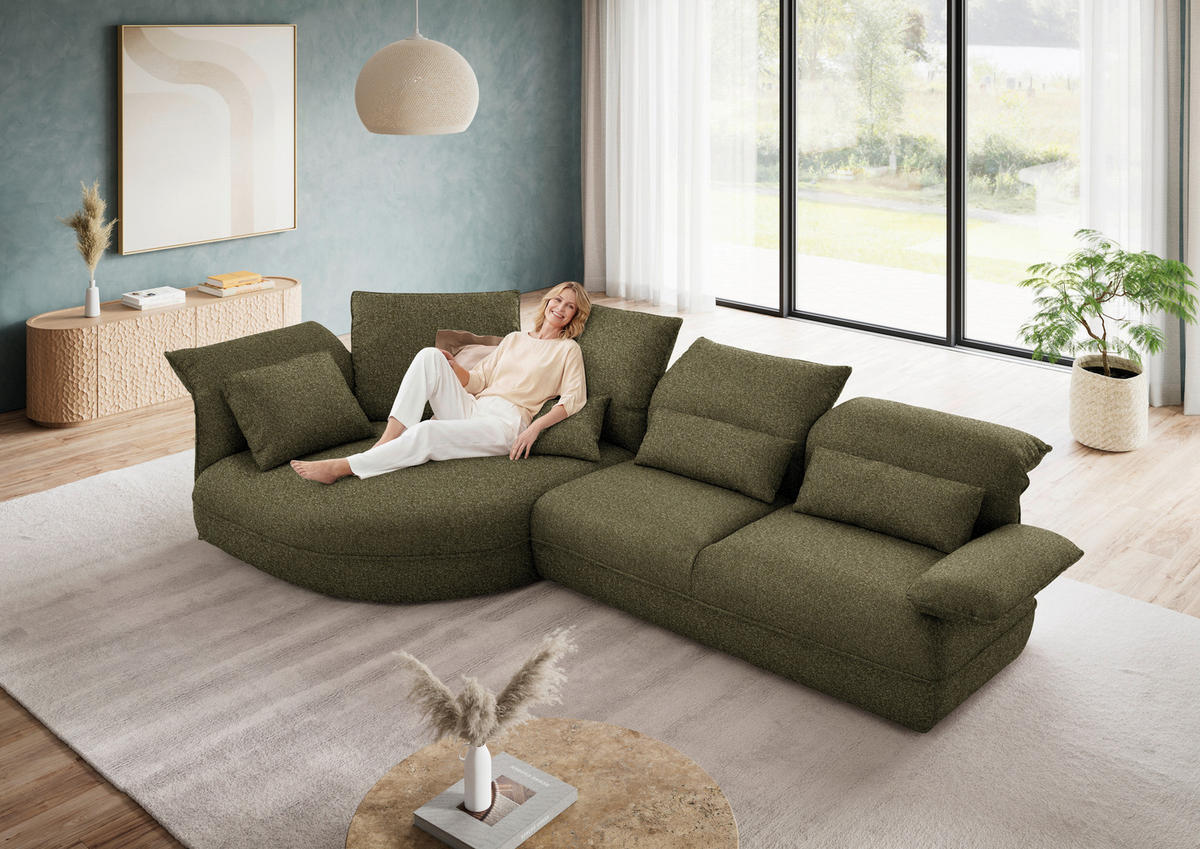 ECKSOFA Chenille Grün  - Schwarz/Grün, Design, Kunststoff/Textil (154/343cm) - Koinor