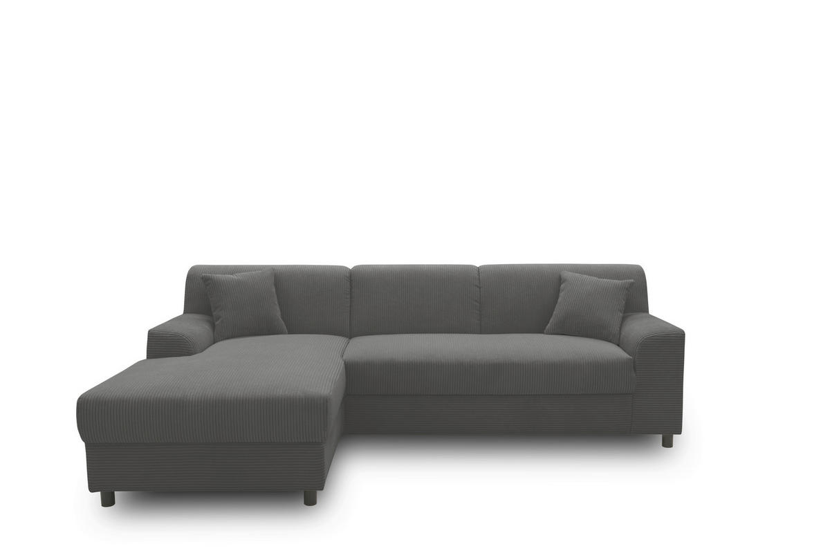ECKSCHLAFSOFA  CAPRI 2 Grau Cord  - Schwarz/Grau, Basics, Kunststoff/Textil (146/241cm) - MID.YOU