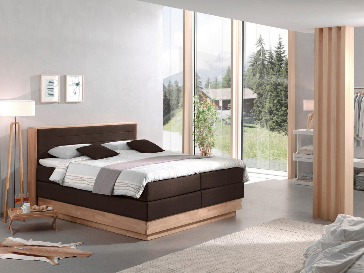 BOXSPRINGBETT 180/200 cm,  in Eichefarben, Dunkelbraun, Matratze, gepolstertes Kopfteil, Bettkasten, Topper, H2 + H3 = mittel + fest  - Eichefarben/Dunkelbraun, MODERN, Holz/Kunststoff (180/200cm) - MID.YOU