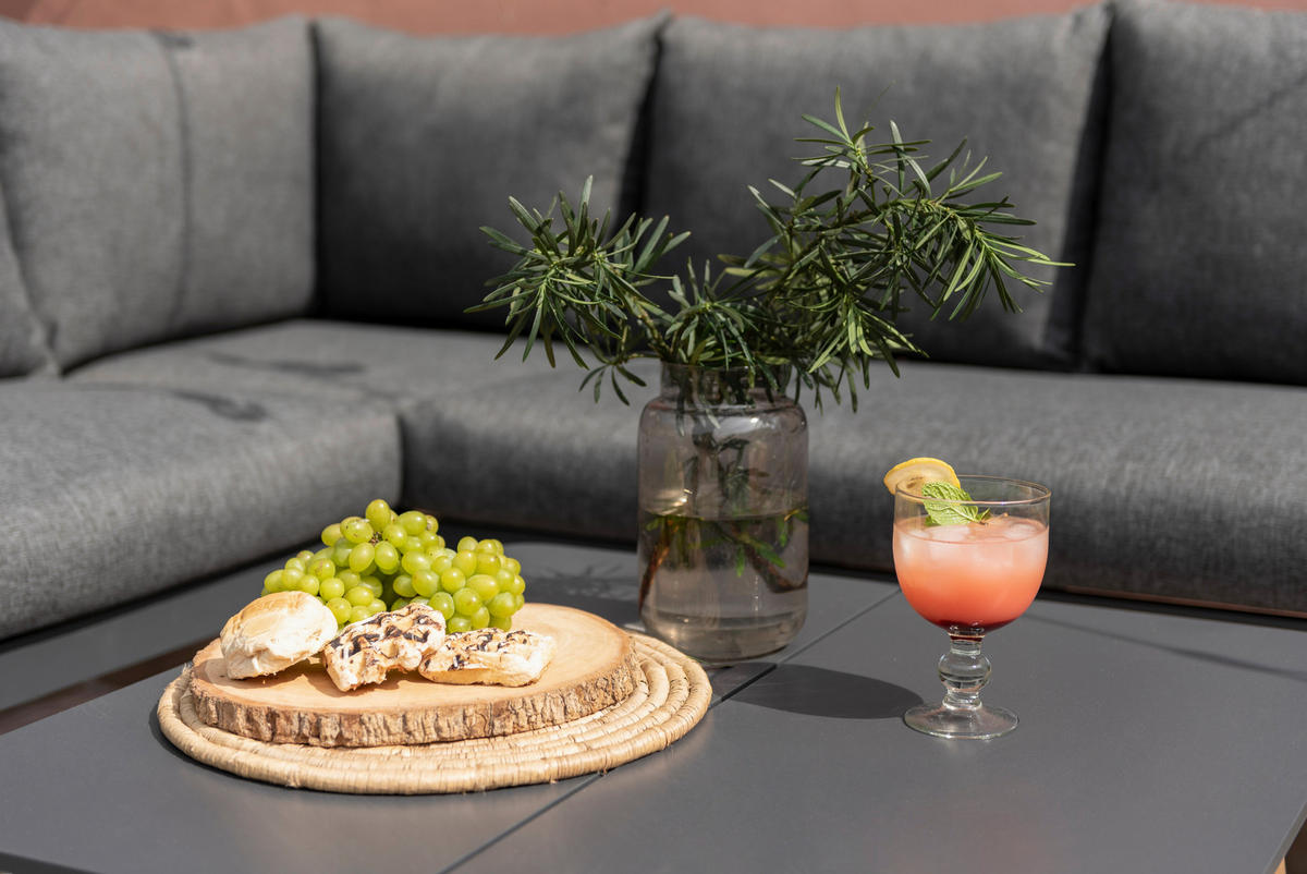 GARTENECKBANK  - Dunkelgrau/Teakfarben, Design, Holz/Textil (205,7/205,7cm) - Ambia Garden