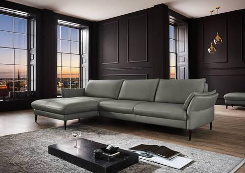 ECKSOFA Grau Echtleder  - Schwarz/Grau, Design, Leder/Metall (172/334cm) - Hukla