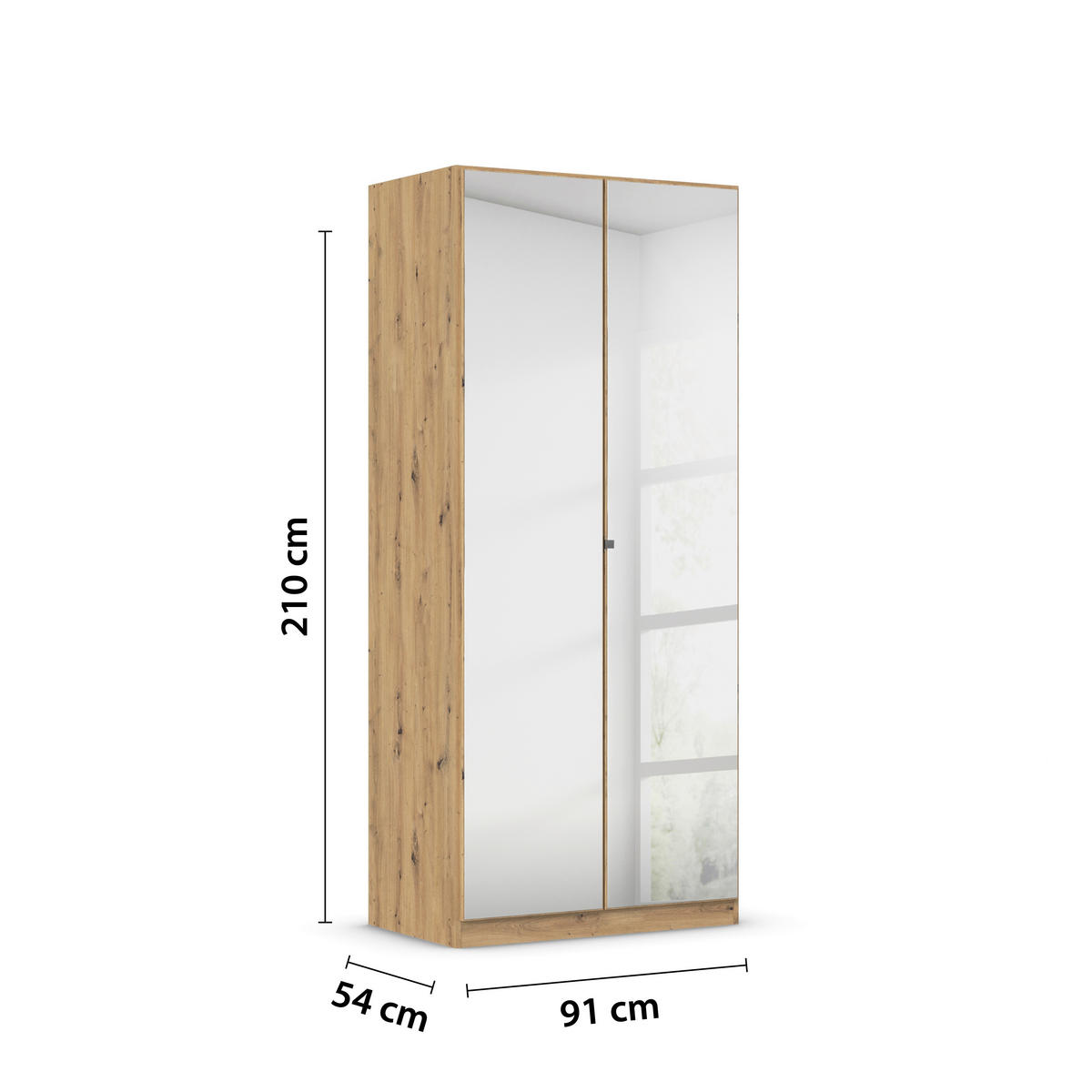 DREHTÜRENSCHRANK 91/210/54 cm 2-türig Eiche Artisan  - Chromfarben/Eiche Artisan, MODERN, Glas/Holzwerkstoff (91/210/54cm) - Rauch Möbel