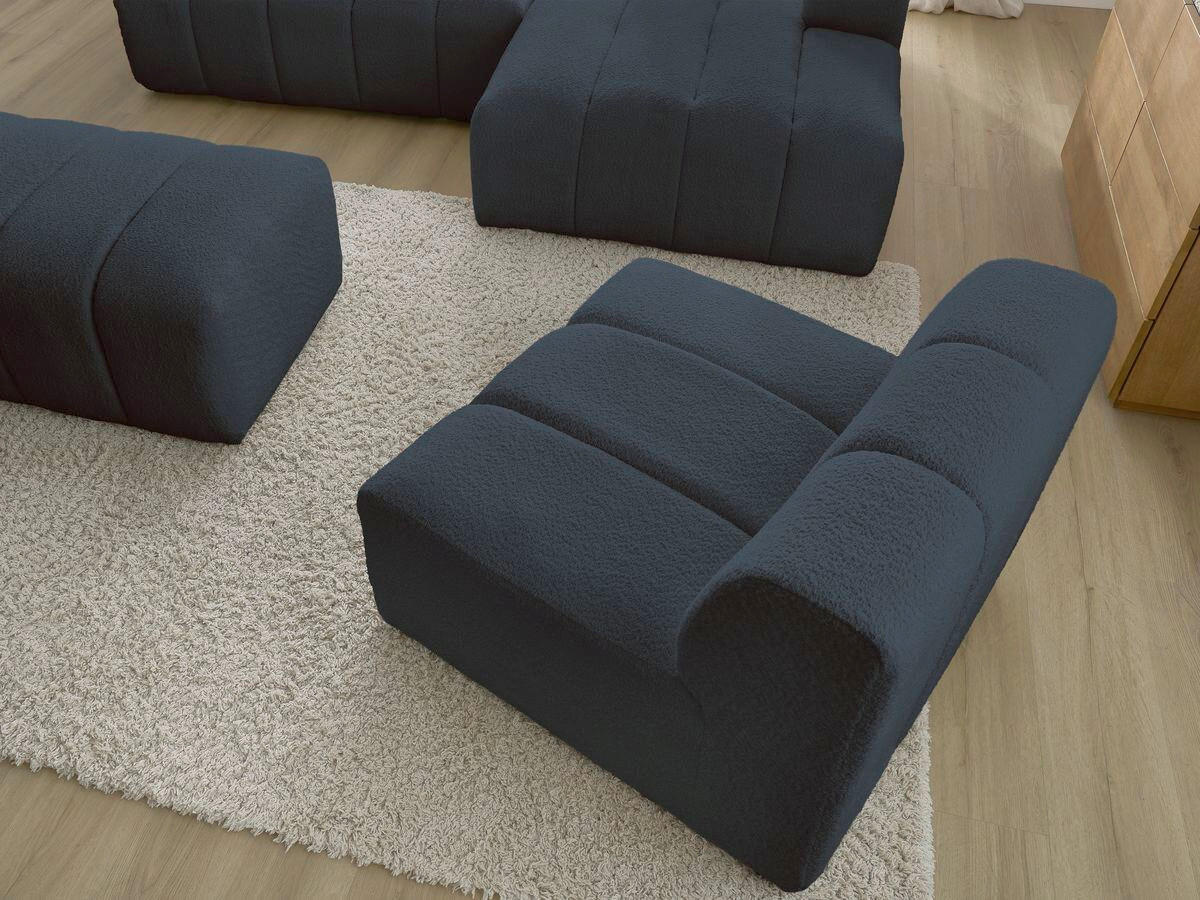 ECKSOFA Ottomane rechts  ANNECY Dunkelblau Bouclé  - Schwarz/Dunkelblau, MODERN, Kunststoff/Textil (262/170cm)