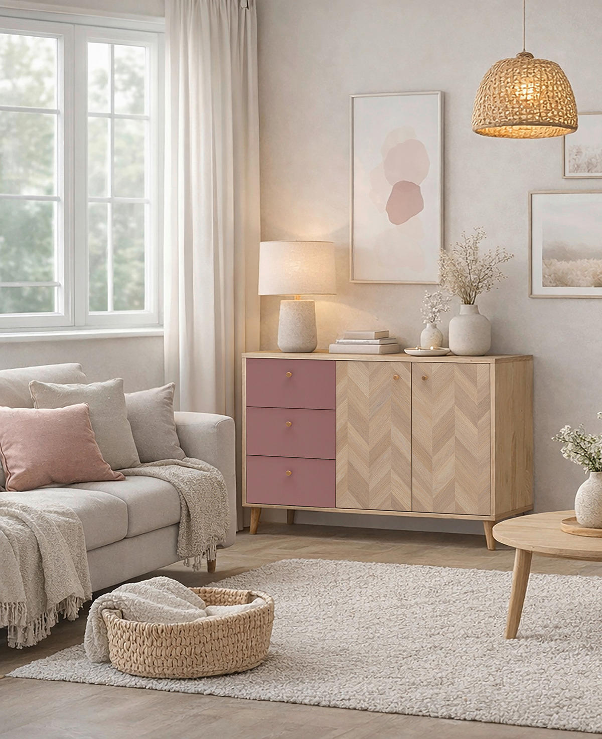 SIDEBOARD  109/73,9/33,05 cm 3 Schublade(n)  - Eichefarben/Mauve, Design, Holz/Holzwerkstoff (109/73,9/33,05cm) - MID.YOU