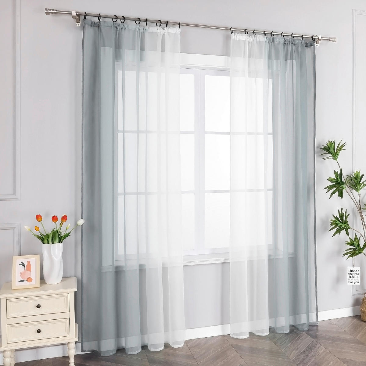 FERTIGVORHANG  transparent  140/175 cm   - Weiß Hochglanz/Hellgrau, Basics, Textil (140/175cm) - Joyswahl