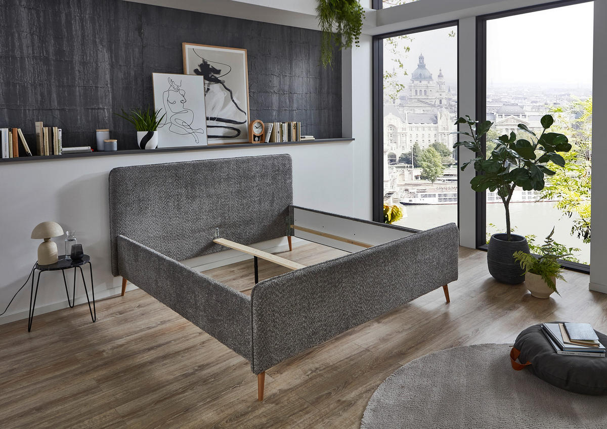 POLSTERBETT Grau 160/200 cm  - Buchefarben/Grau, KONVENTIONELL, Holz/Holzwerkstoff (160/200cm) - Carryhome