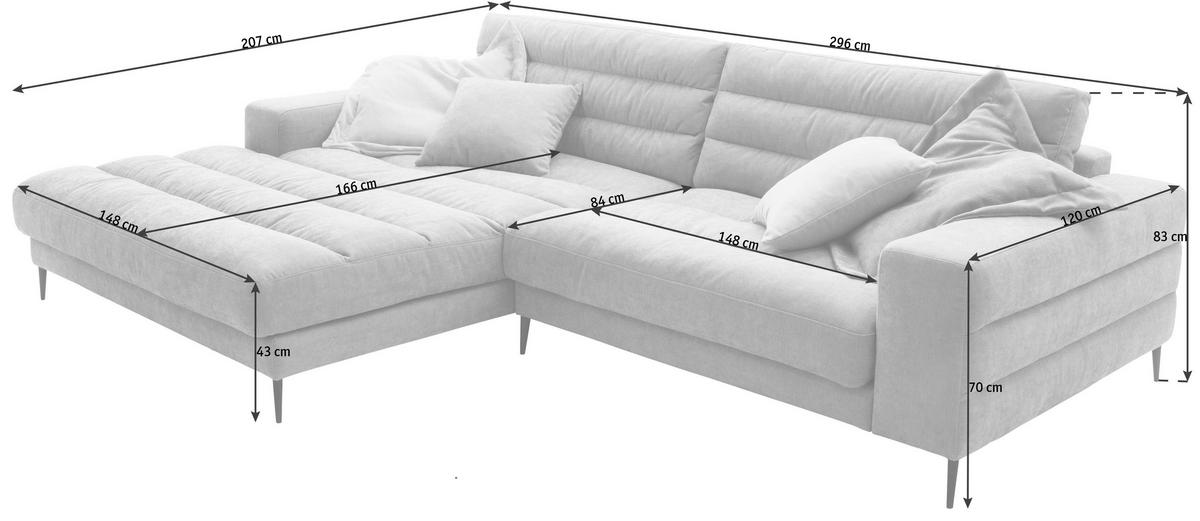 ECKSOFA in Cord Altrosa  - Schwarz/Altrosa, Design, Textil/Metall (207/296cm) - Dieter Knoll