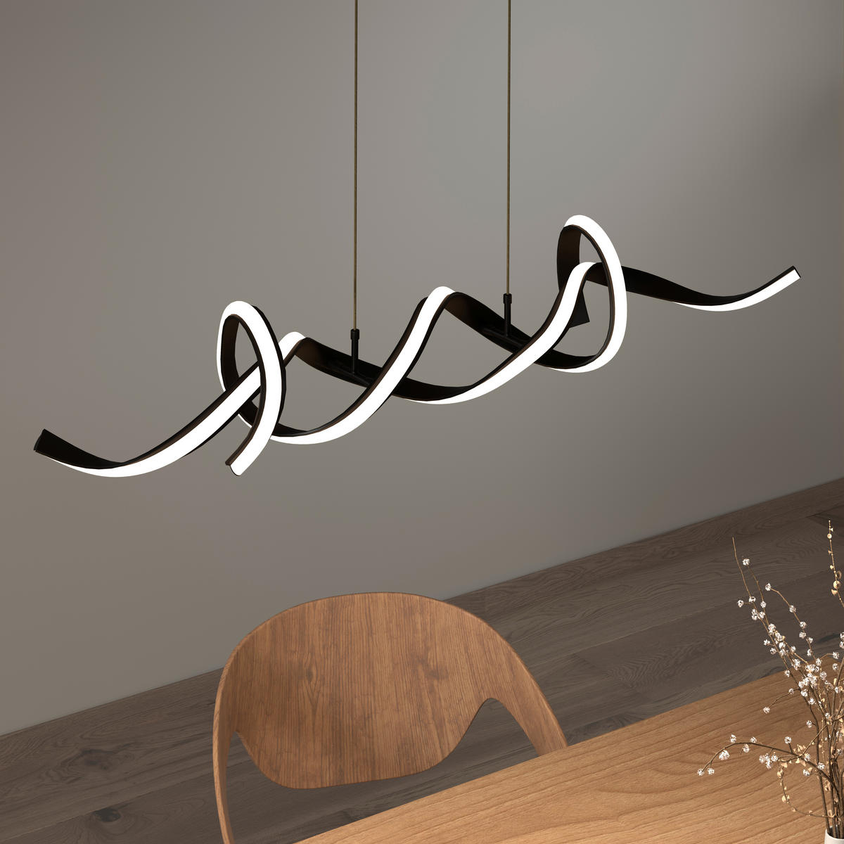 LED-HÄNGELEUCHTE Bracknell 120/22/120 cm   - Schwarz, Design, Kunststoff/Metall (120/22/120cm) - Novel
