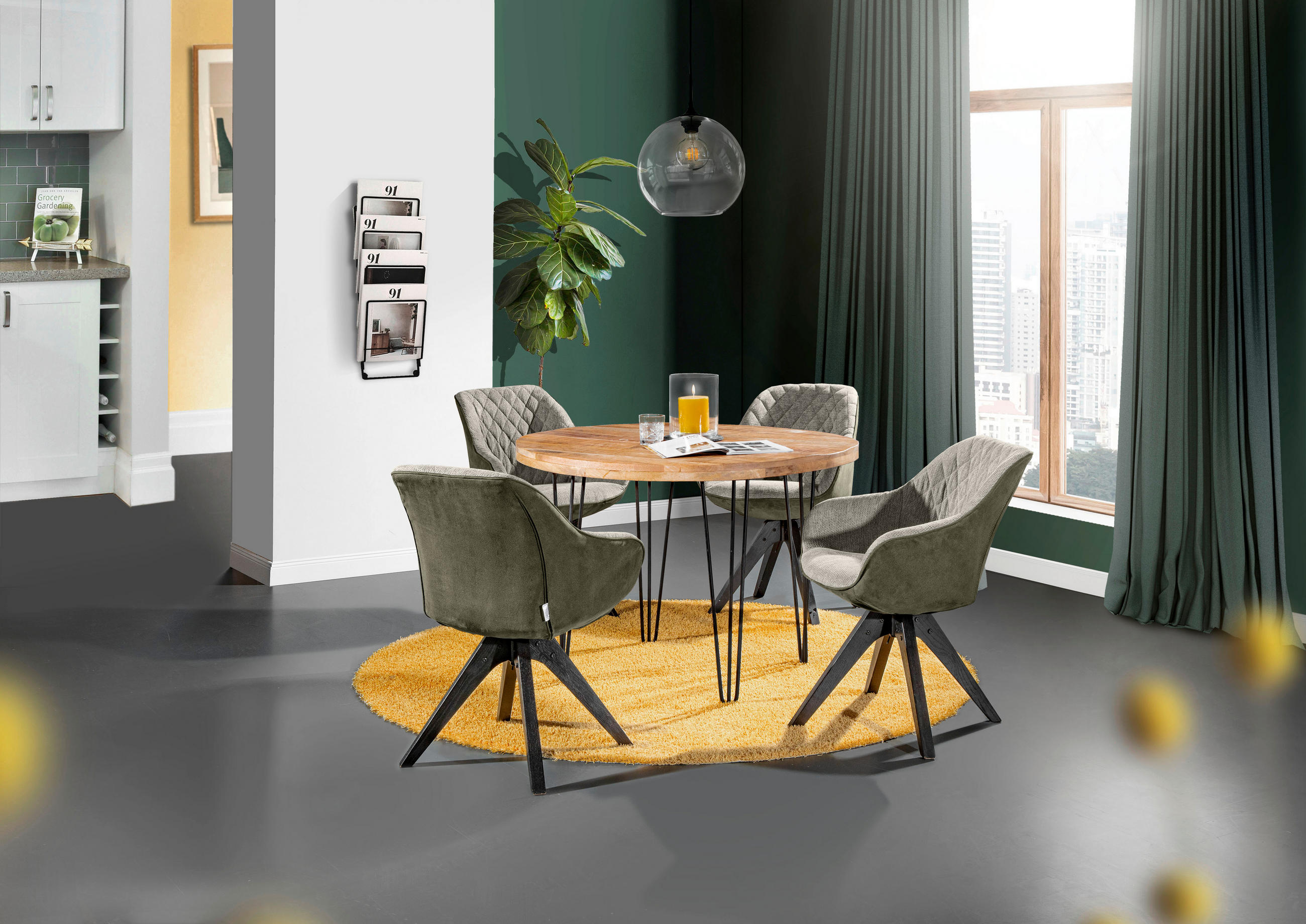 SCAUN CU BRAȚE in verde, negru  - verde/negru, Lifestyle, lemn/textil (60/83/65cm) - Landscape