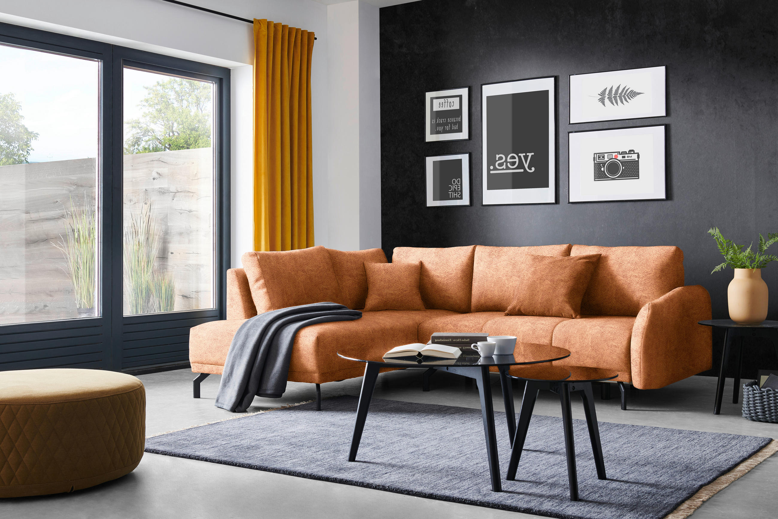 ECKSOFA in Webstoff Rostfarben  191/250 cm  - Rostfarben/Schwarz, LIFESTYLE, Textil/Metall (191/250cm) - Carryhome