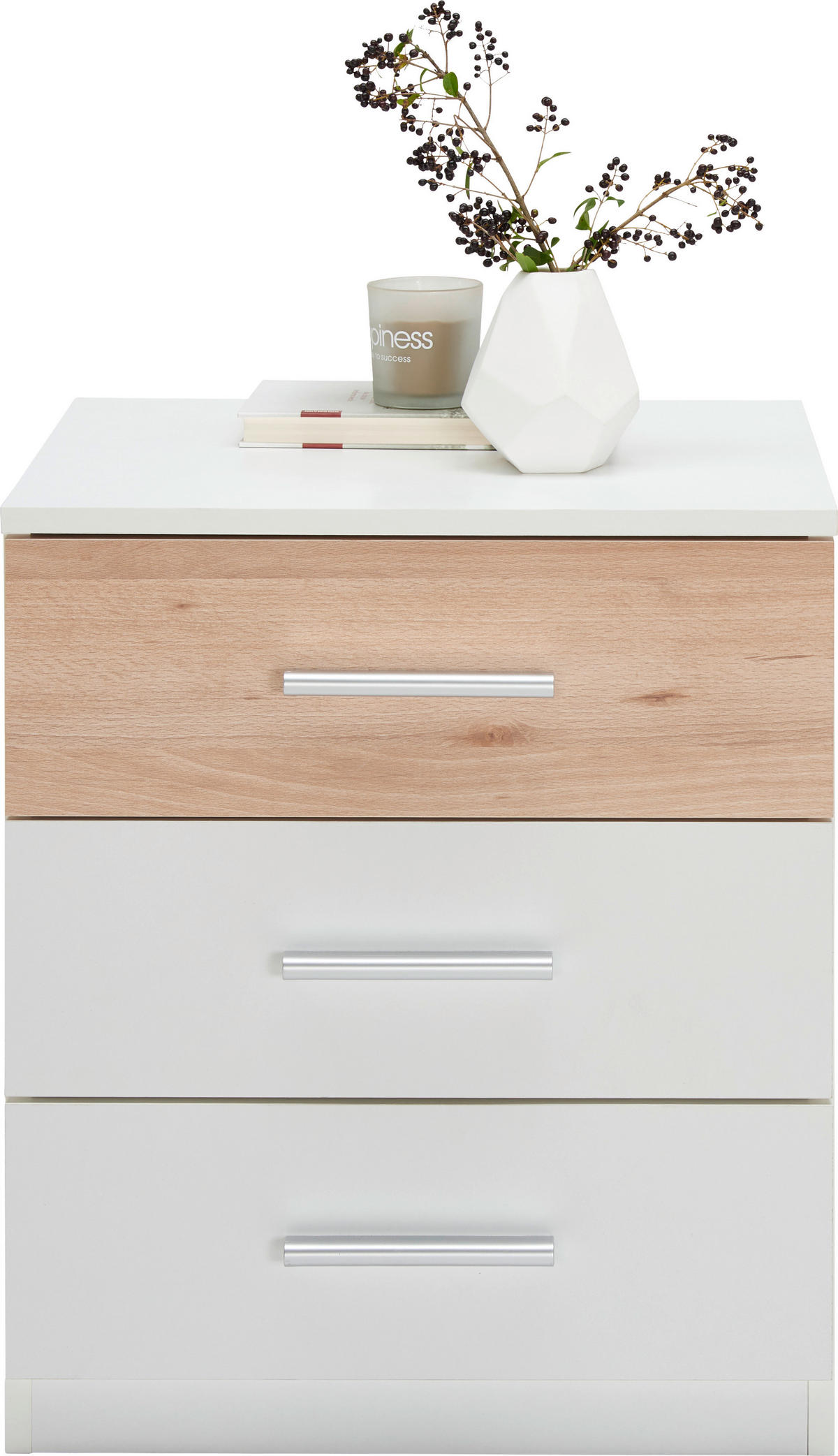 SET DE NOPTIERE in alb, culoare lemn fag  - culoare lemn fag/alb, Design, plastic/material pe bază de lemn (46/56/41cm) - Ti'me