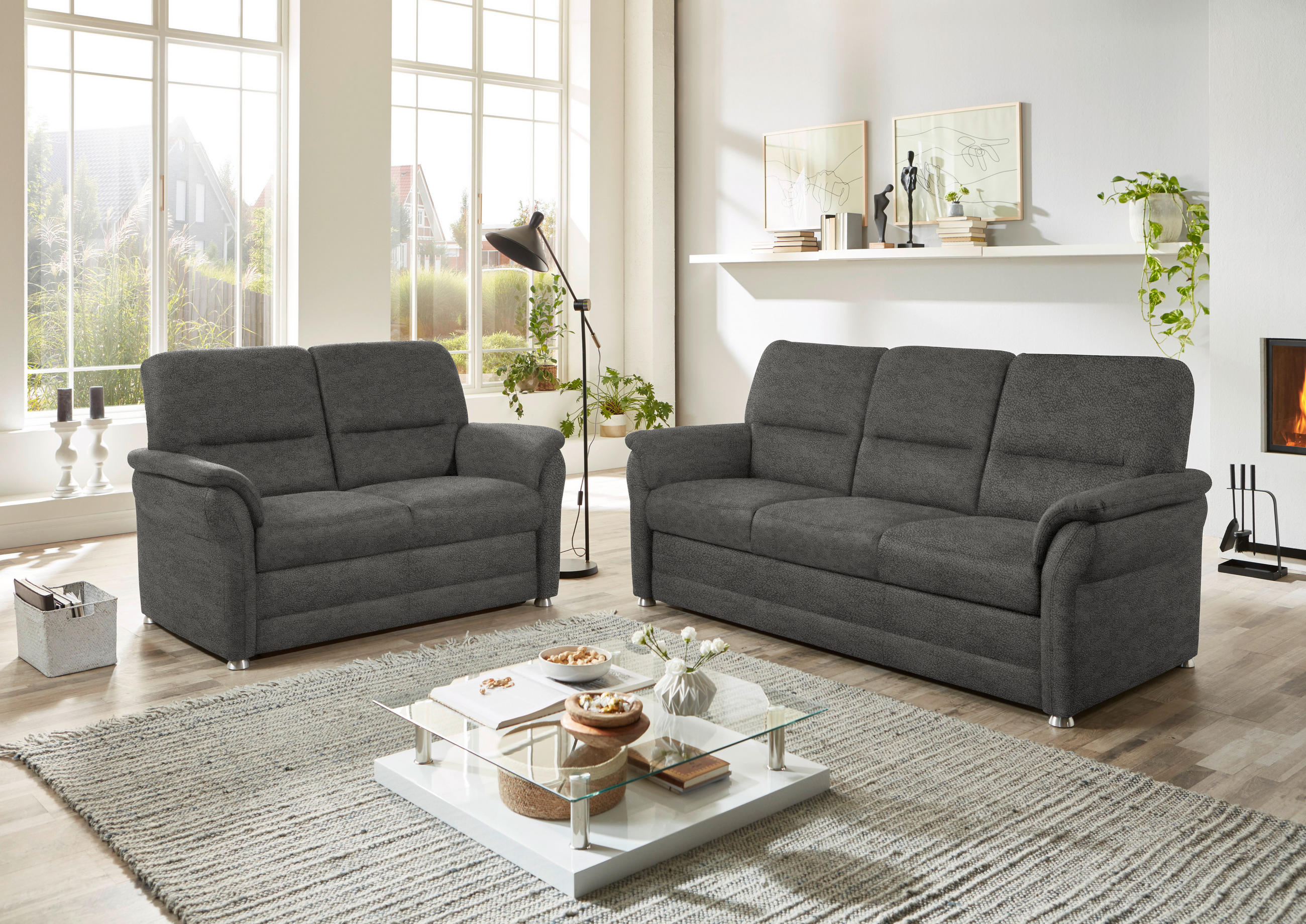 SITZGARNITUR Mikrofaser Grau  - Alufarben/Grau, KONVENTIONELL, Textil/Metall (192/96/89cm) - Beldomo Comfort