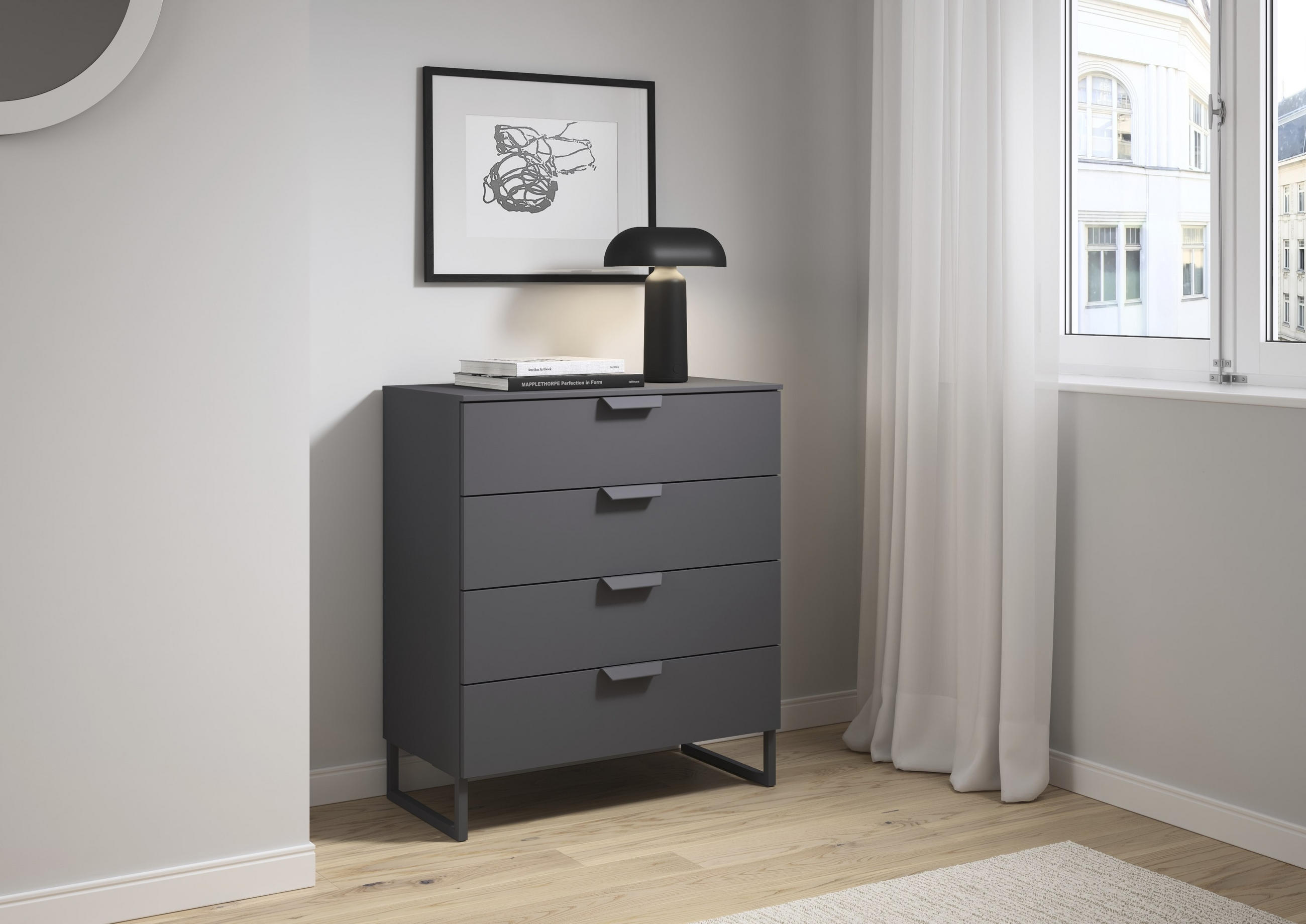 KOMMODE in 80/92/42 cm - Dunkelgrau, Design, Holzwerkstoff/Metall (80/92/42cm) - Carryhome