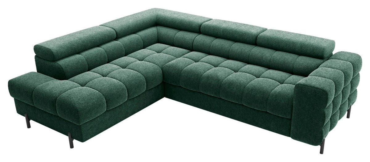 ECKSOFA FERUCCE Dunkelgrün Teddystoff Bettkasten, Kopfteilverstellung  - Dunkelgrün/Schwarz, Design, Textil/Metall (200/276cm) - MID.YOU