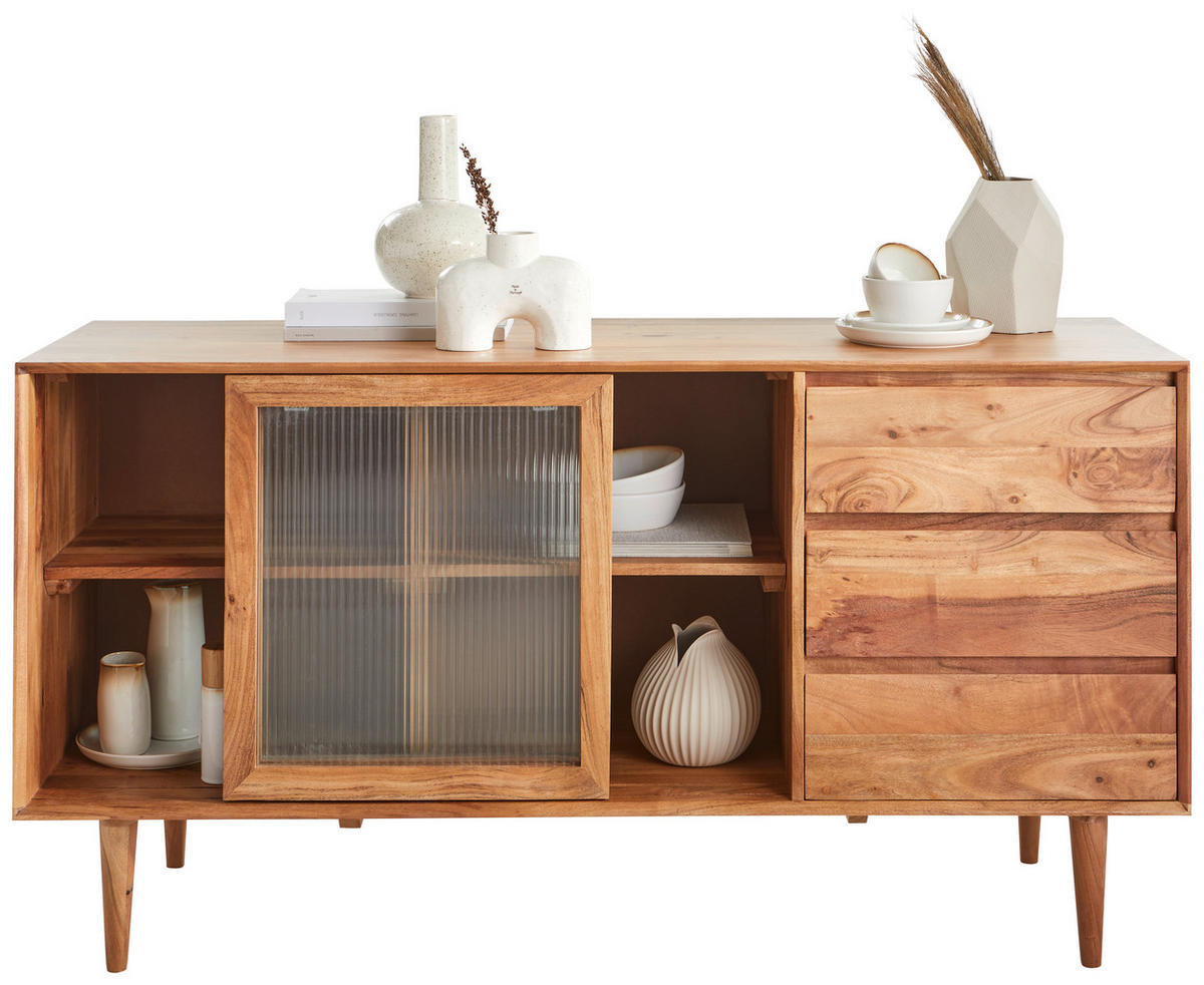 SIDEBOARD  in 147/76/45 cm  - Transparent/Akaziefarben, Natur, Glas/Holz (147/76/45cm) - Livetastic
