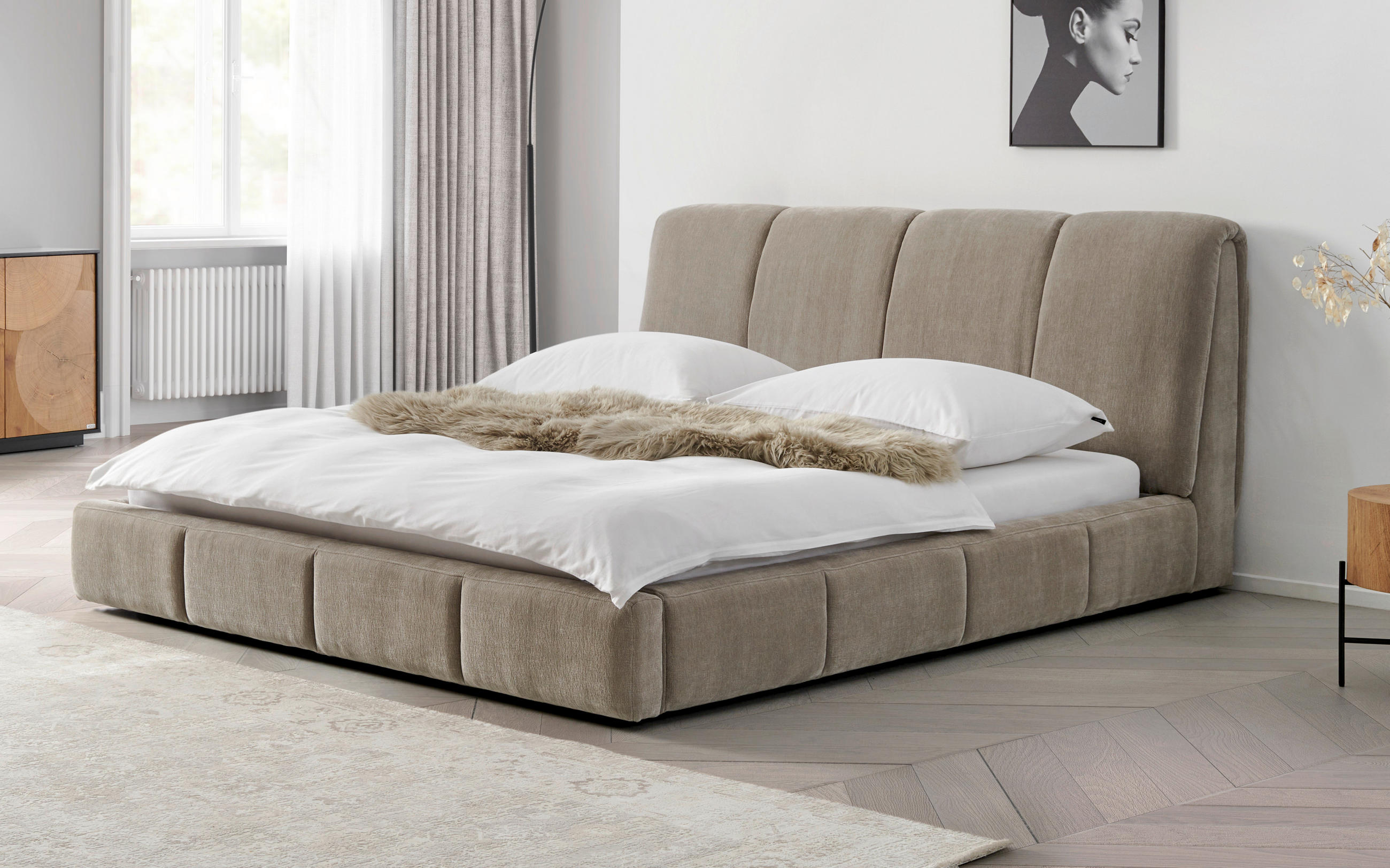 ČALÚNENÁ POSTEĽ, 180/200 cm, béžová - čierna/béžová, Modern, kov/drevo (180/200cm) - Livetastic