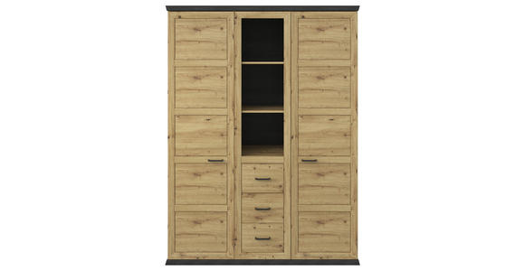 DREHTÜRENSCHRANK  in Eichefarben, Dunkelgrau  - Eichefarben/Dunkelgrau, ROMANTIK / LANDHAUS, Holzwerkstoff/Metall (154/209,2/60,2cm) - Hom`in