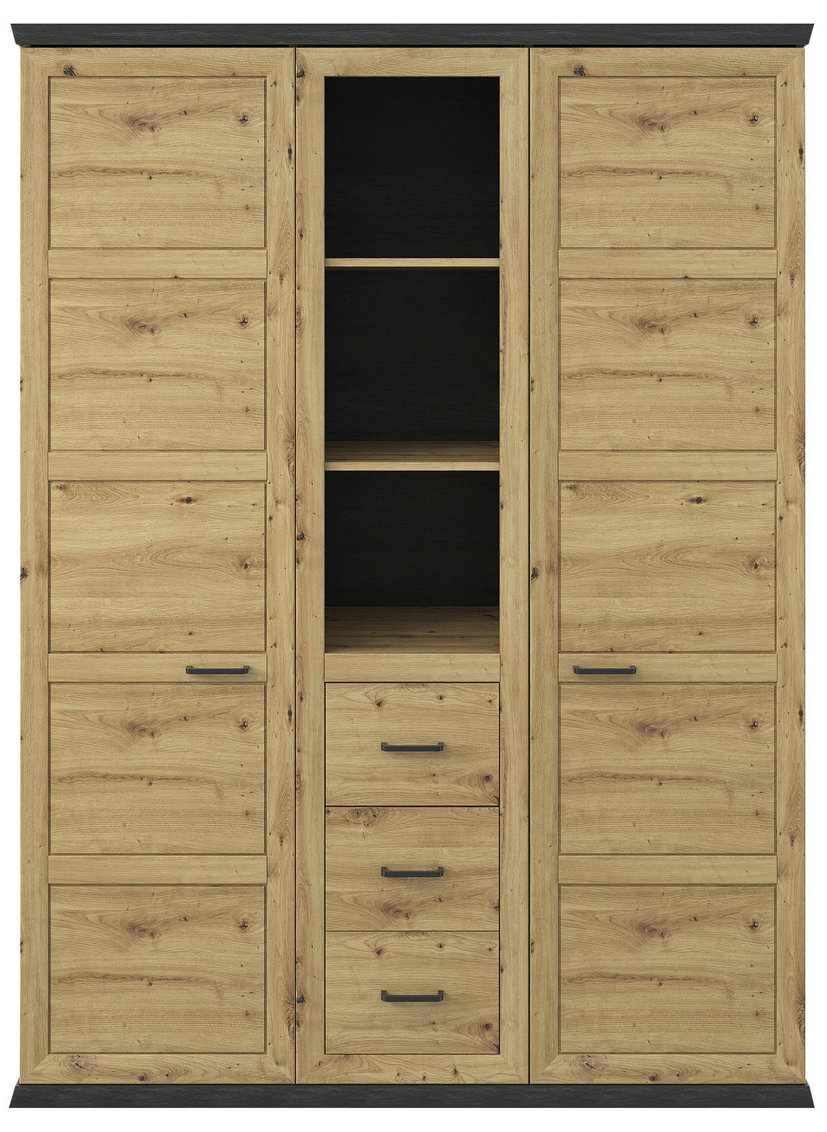 DREHTÜRENSCHRANK in Eichefarben, Dunkelgrau  - Eichefarben/Dunkelgrau, Romantik / Landhaus, Holzwerkstoff/Metall (154/209,2/60,2cm) - Hom`in