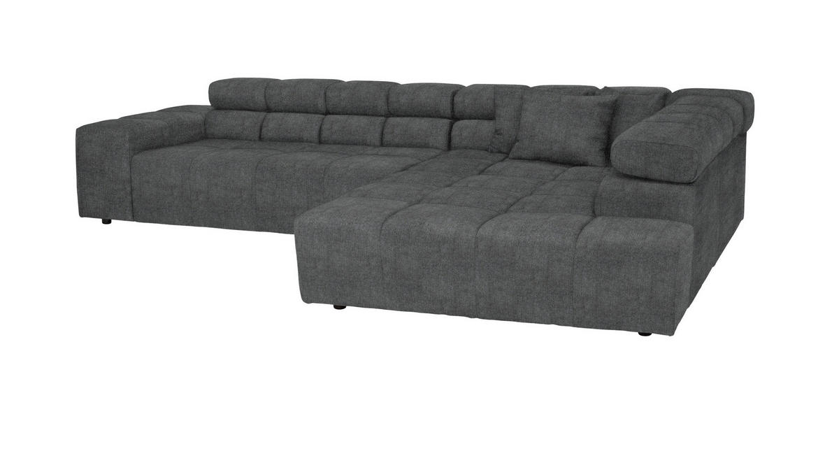 ECKSOFA in Velours Grau  - Schwarz/Grau, Design, Kunststoff/Textil (317/213cm) - Hom`in