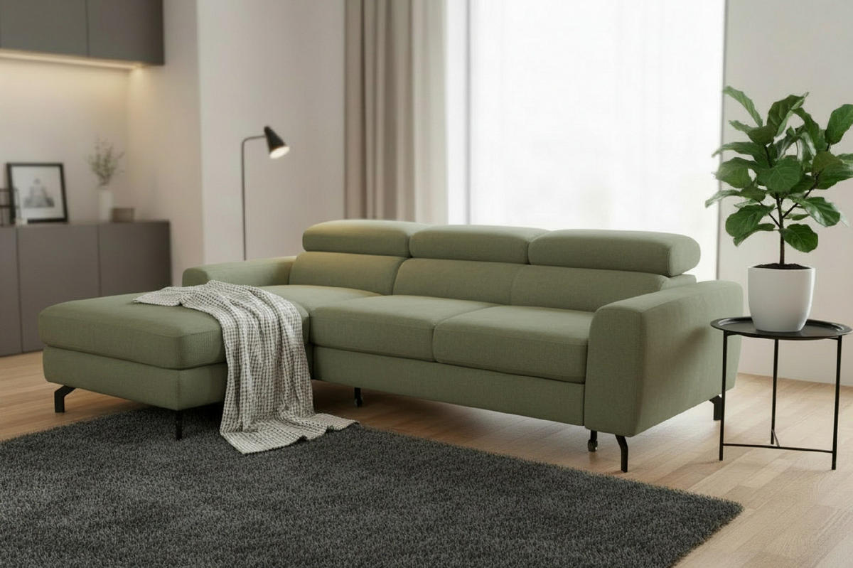 ECKSOFA LARGO in Chenille Grün  177/226 cm  - Schwarz/Grün, Design, Textil/Metall (177/226cm) - Livetastic