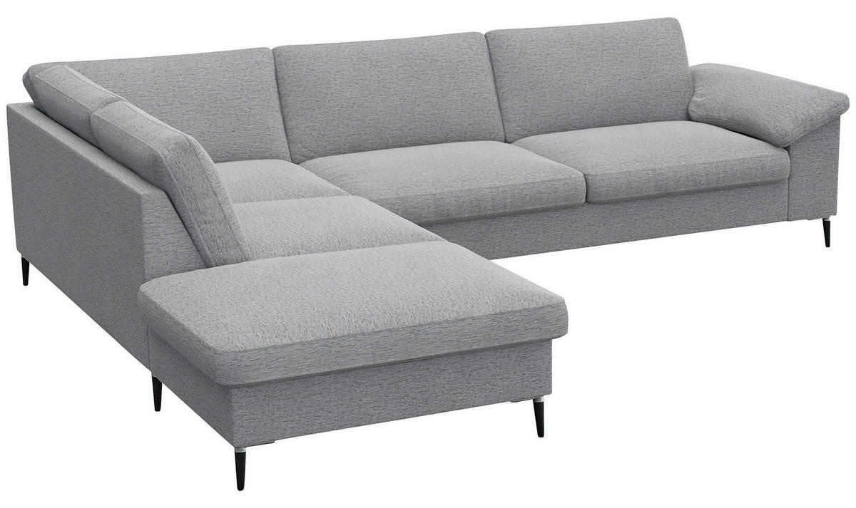 ECKSOFA Hellgrau Chenille, Webstoff, Flachgewebe  - Hellgrau/Alufarben, Design, Textil/Metall (225/279cm) - Livetastic