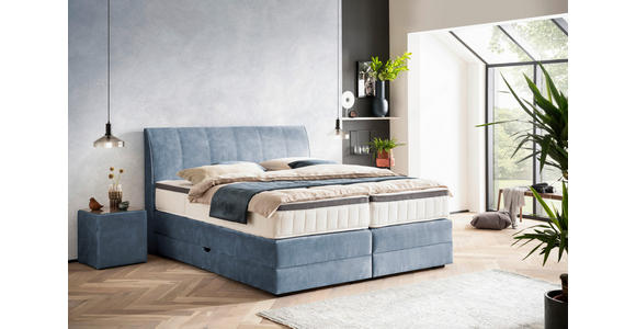 BOXSPRINGBETT 180/200 cm in Blau - Wengefarben/Blau, KONVENTIONELL, Holz/Textil (180/200cm) - Novel
