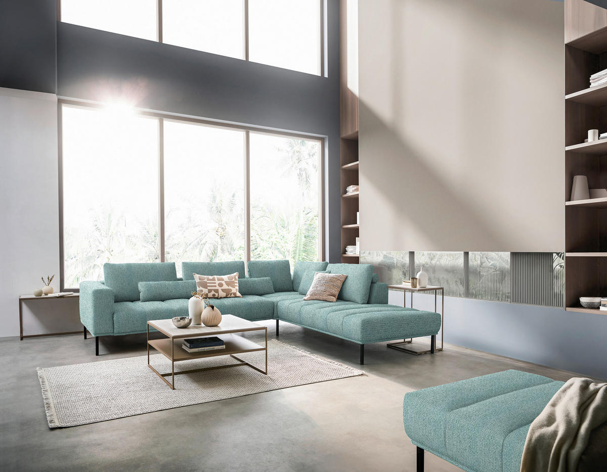 ECKSOFA  in Flachgewebe Hellblau  308/270 cm  - Schwarz/Hellblau, Design, Textil/Metall (308/270cm) - Pure Home Lifestyle