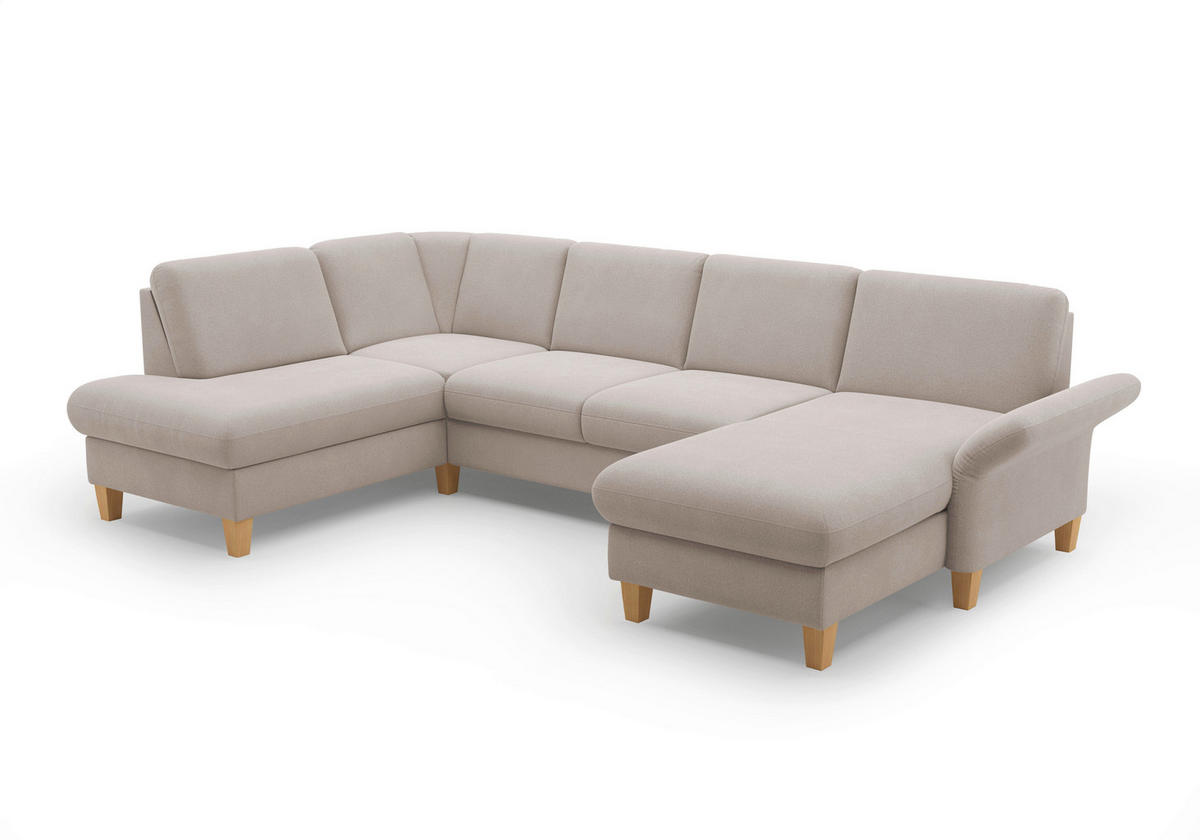 WOHNLANDSCHAFT Greige Flachgewebe  - Greige/Eichefarben, KONVENTIONELL, Holz/Textil (195/314/164cm) - Sit & More