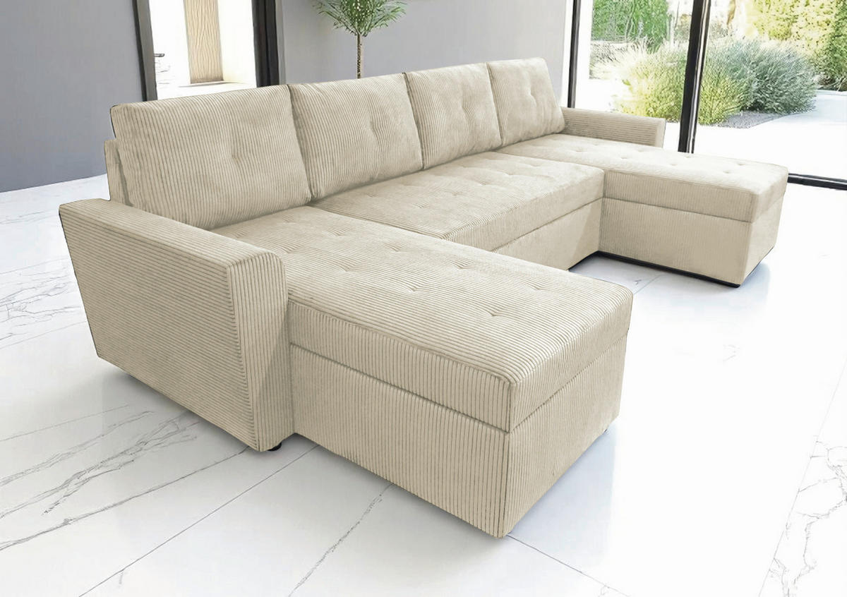 WOHNLANDSCHAFT in Cord Beige  - Beige/Schwarz, Design, Kunststoff/Textil (155/294/155cm) - MID.YOU