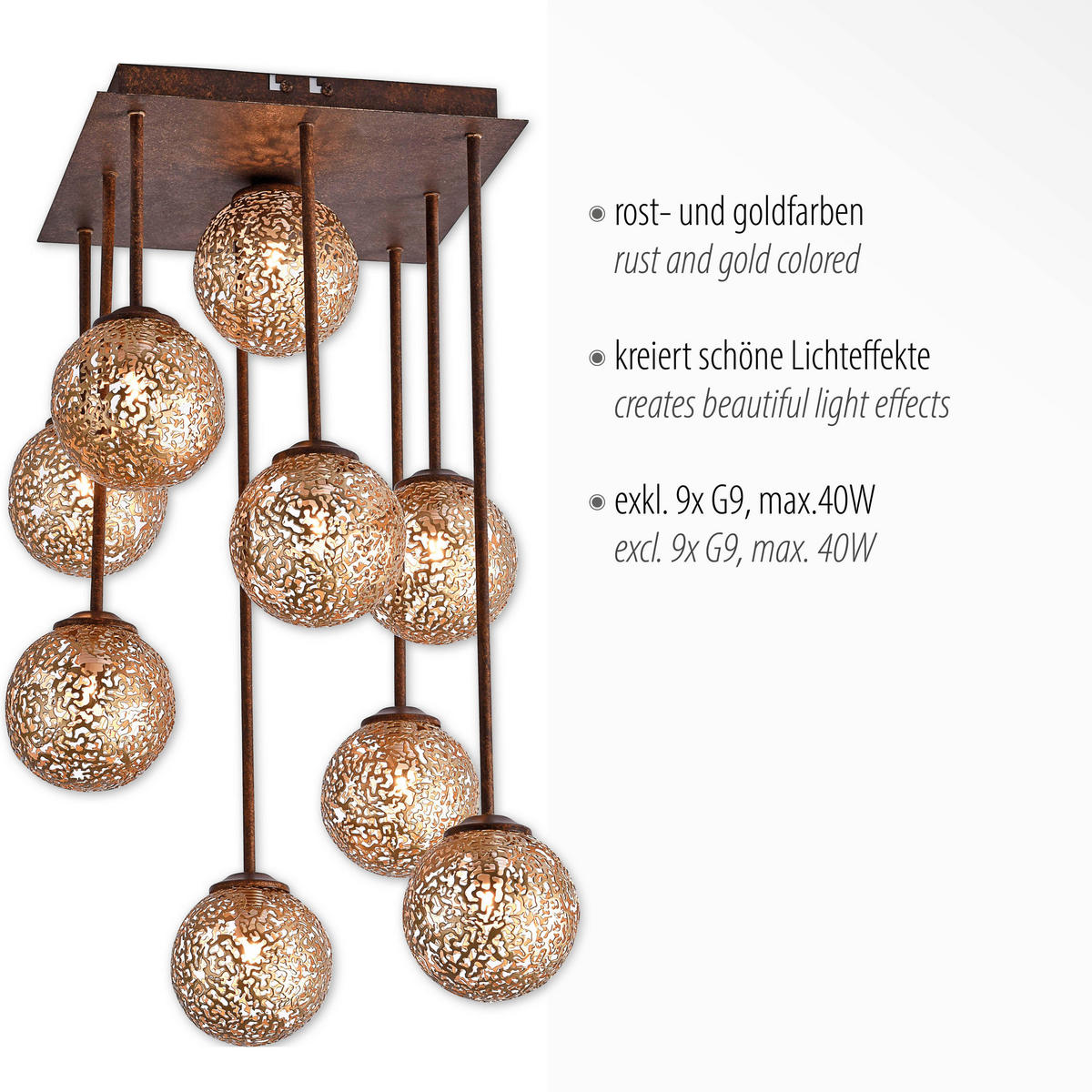 LED-DECKENLEUCHTE Greta 30,5/30,5/55,4 cm   - Rostfarben, KONVENTIONELL, Kunststoff/Metall (30,5/30,5/55,4cm) - Paul Neuhaus