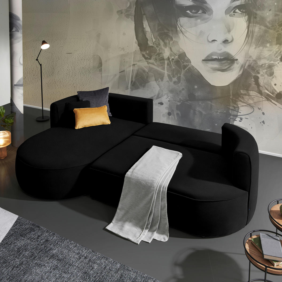ECKSOFA in Webstoff Schwarz  - Schwarz/Grün, Modern, Kunststoff/Textil (284/183cm) - Welnova