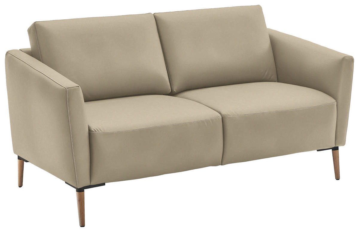 2-SITZER-SOFA Echtleder Ecru  - Ecru/Eichefarben, Natur, Leder/Holz (182/86/87cm) - Valnatura