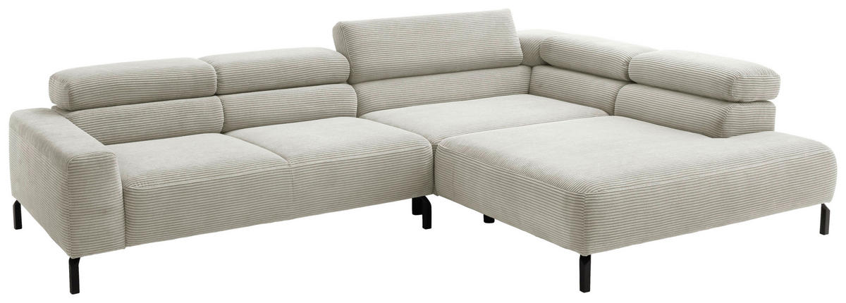 ECKSOFA inkl. Funktion Hellgrau Cord  - Hellgrau/Schwarz, MODERN, Textil/Metall (309/219cm) - Pure Home Lifestyle
